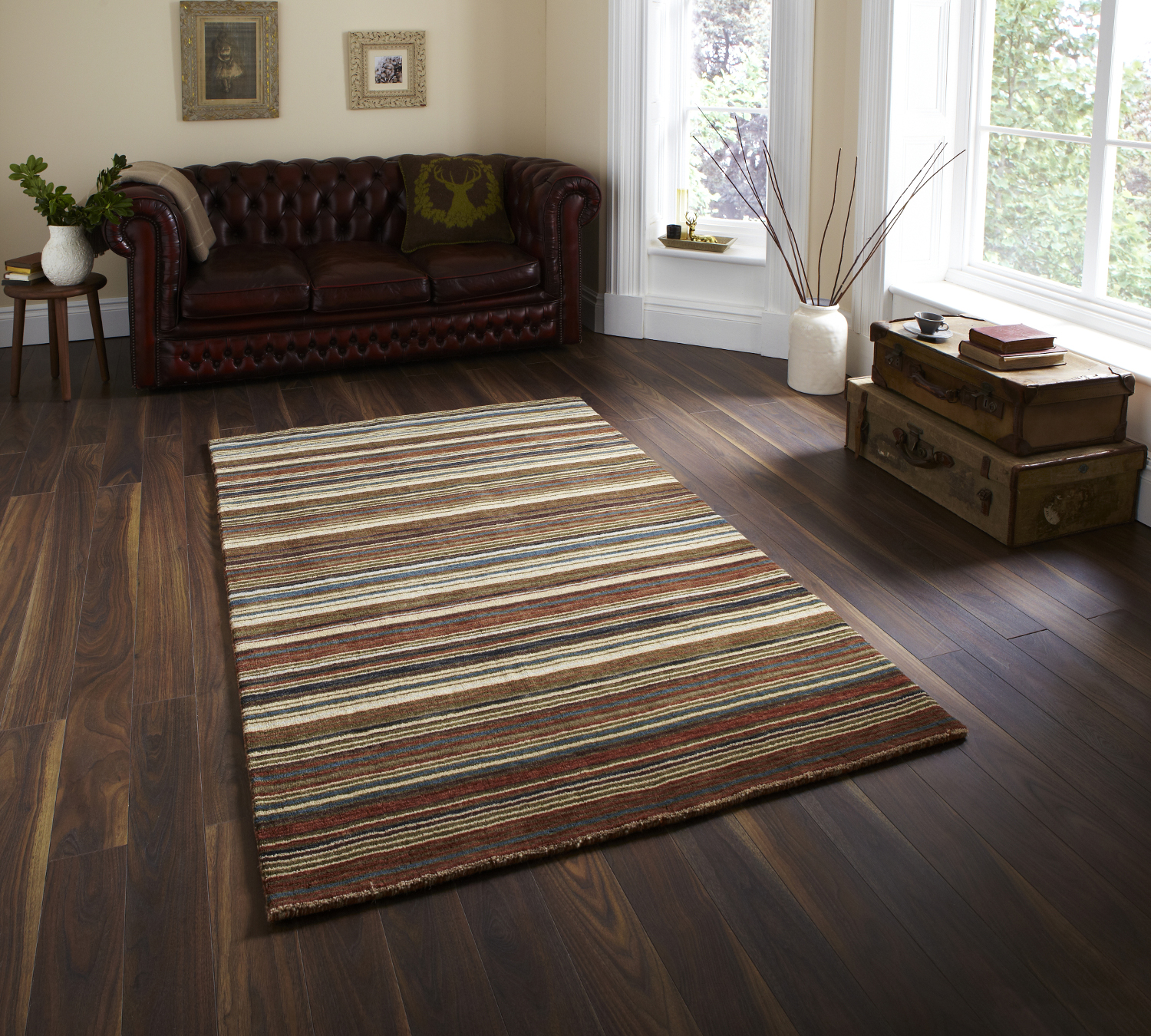 Hand Knotted Striped Oxford Rug Modern 100 Wool Large Soft Designer